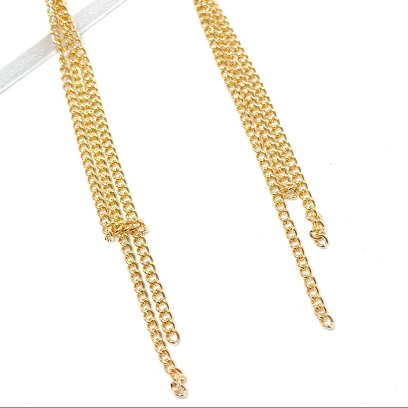 Anthropologie Gold Plated Long Fringed Crystal Chain Drop Earrings - Picture 8 of 12